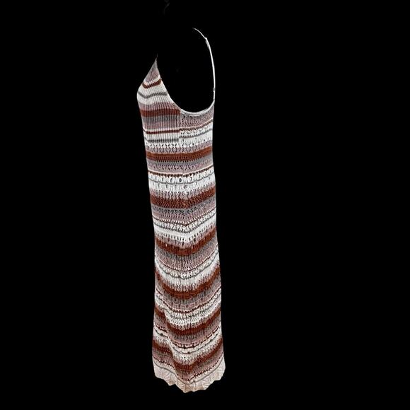 Freshman 1996 Crochet Knit Dress Sz S EarthTones Stripe Midi Lined Stretch Boho - Picture 11 of 16